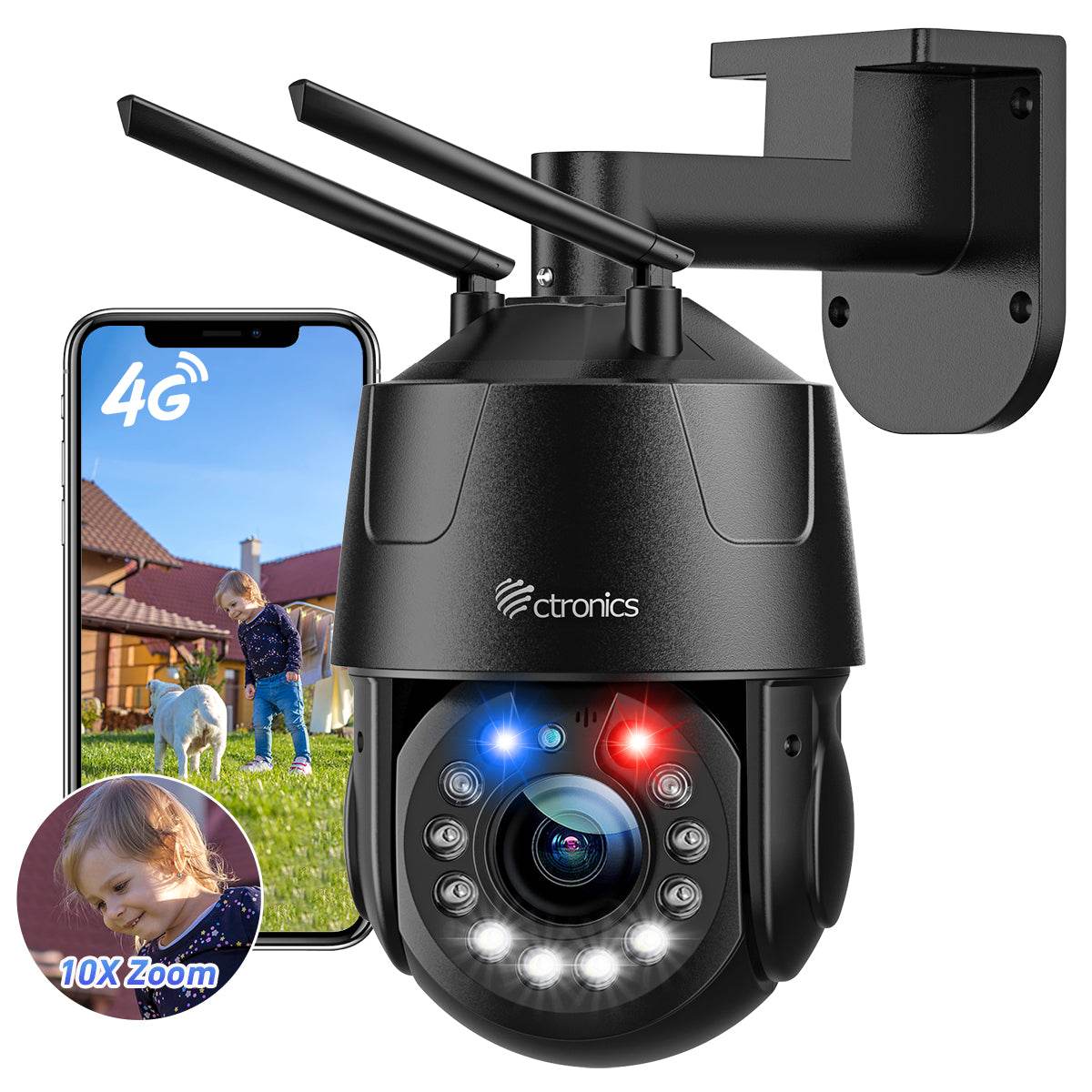 4G LTE Caméra Surveillance Exterieure avec Zoom Optique 10X Carte SIM Incluse Coque en Métal - fr.ctronics
