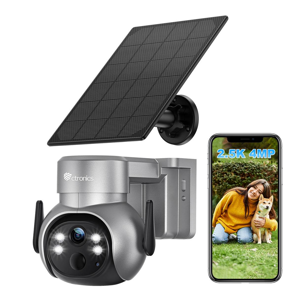 2,5K 4MP Caméra Surveillance WiFi Extérieur sans Fil sur Batterie et Panneau Solaire Détection Humaine PIR - fr.ctronics