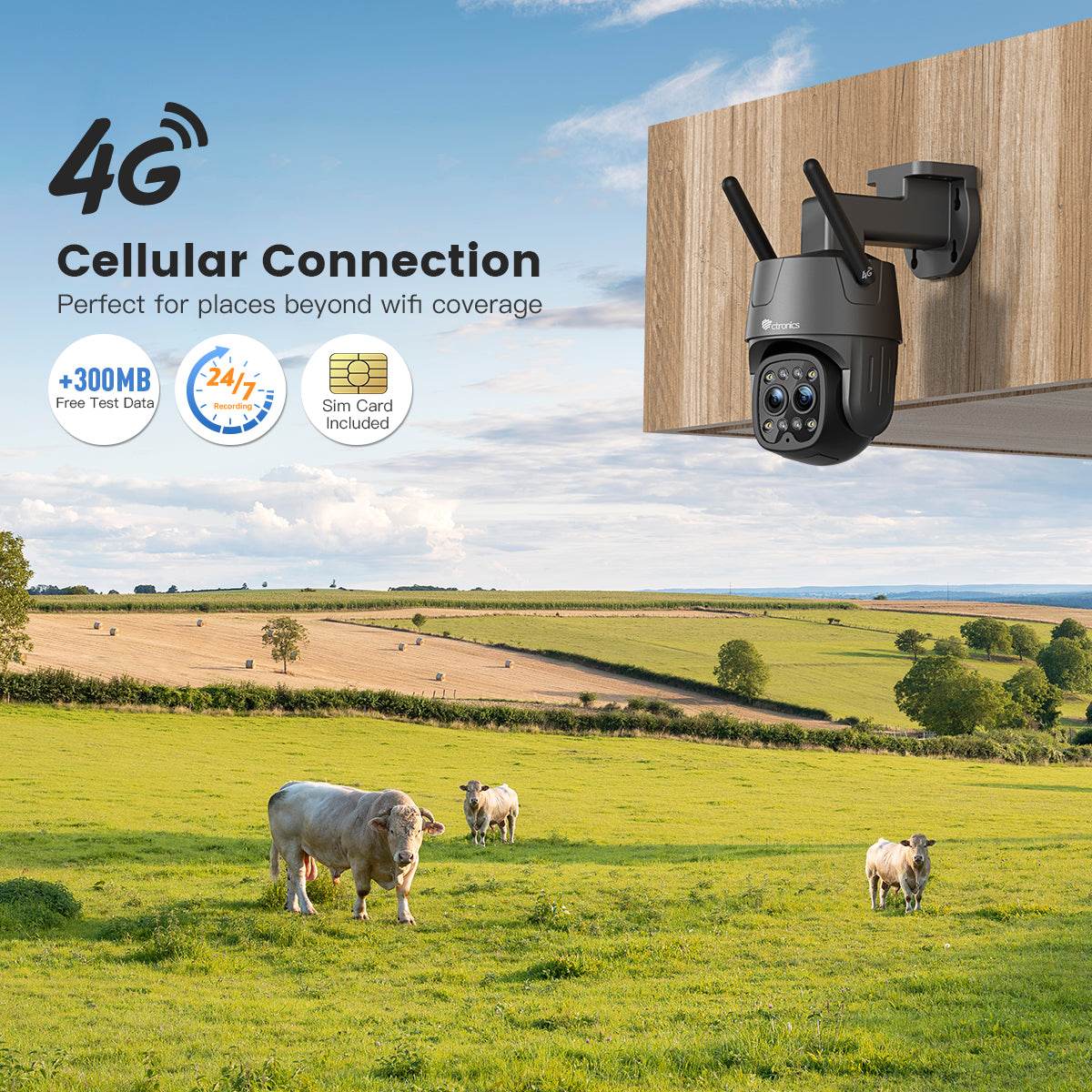 3G/4G LTE Caméra Surveillance Exterieure à Double Objectif Détection Humaine 6X Zoom Hybride Carte SIM Incluse - fr.ctronics