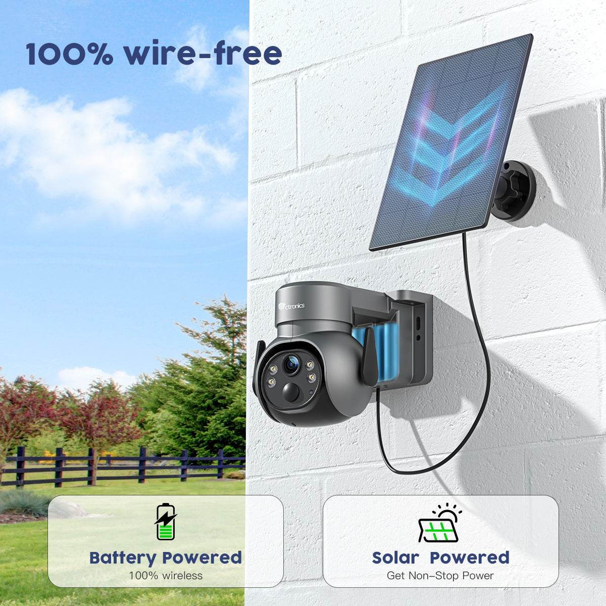 2,5K 4MP Caméra Surveillance WiFi Extérieur sans Fil sur Batterie et Panneau Solaire Détection Humaine PIR - fr.ctronics