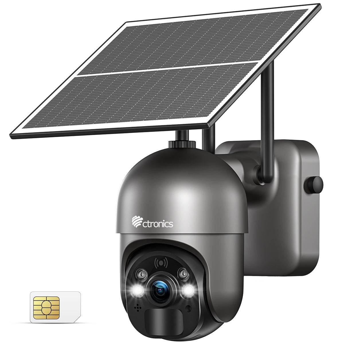 Ctronics 3G/4G LTE Caméra Surveillance Solaire Extérieure sans Fil Carte SIM avec Batterie 10400mAh 360° Vision Nocturne Couleur 30M - fr.ctronics