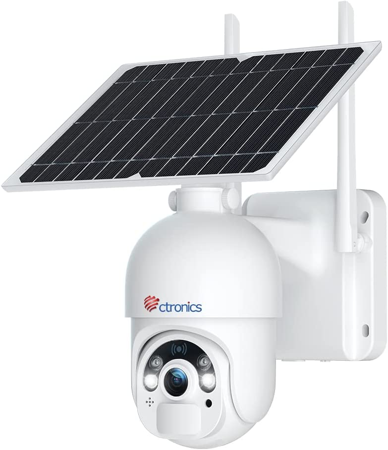 2K 4MP Ctronics Caméra Surveillance WiFi Solaire Extérieur sans Fil PT