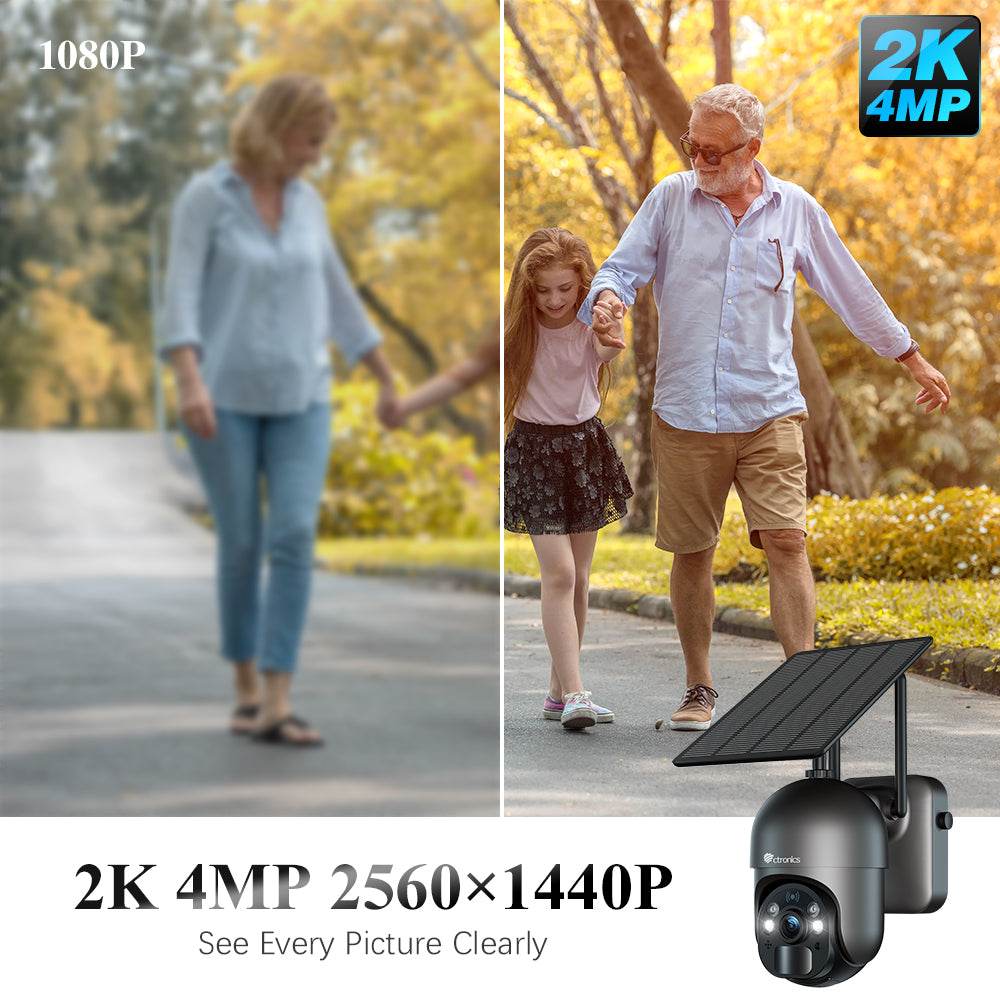 2K 4MP Caméra Surveillance WiFi Solaire Extérieur Ctronics PTZ Caméra de Surveillance sans Fil sur Batterie 10000mAh Vision Nocturne Couleur - fr.ctronics