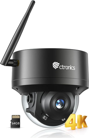Ctronics 4K Caméra Surveillance Extérieure WiFi 2,4/5GHz, Suivi Auto Humains/Véhicules/Animaux, Vision Nocturne UHD