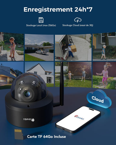 Ctronics 4K Caméra Surveillance Extérieure WiFi 2,4/5GHz, Suivi Auto Humains/Véhicules/Animaux, Vision Nocturne UHD