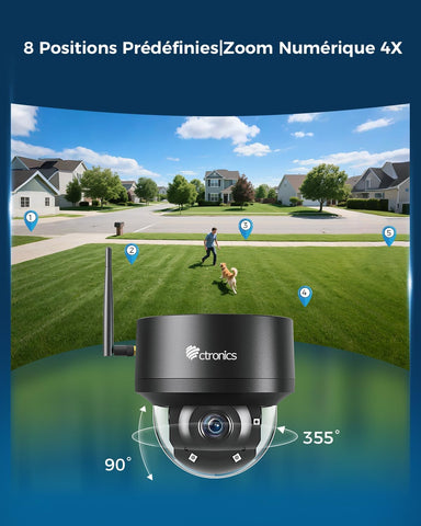 Ctronics 4K Caméra Surveillance Extérieure WiFi 2,4/5GHz, Suivi Auto Humains/Véhicules/Animaux, Vision Nocturne UHD