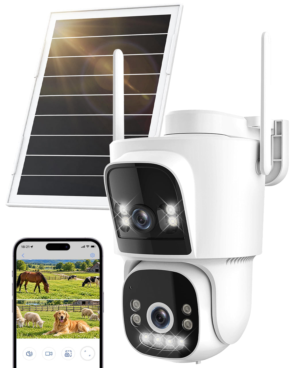 Ctronics Caméra de Surveillance Extérieure 4G Solaire sans WiFi, Double Objectif 2K, Enregistrement 24/7, Détection IA