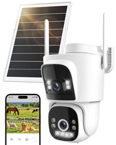 Ctronics Caméra de Surveillance Extérieure 4G Solaire sans WiFi, Double Objectif 2K, Enregistrement 24/7, Détection IA