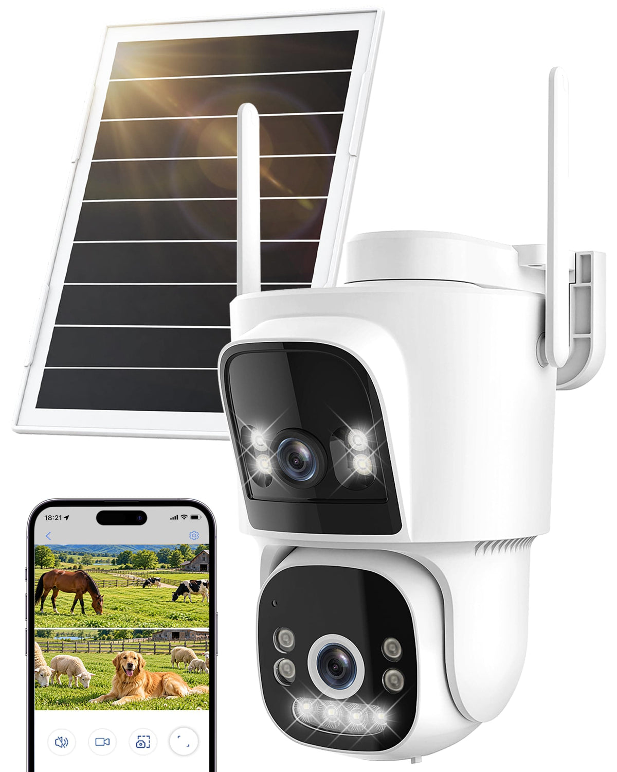 Ctronics Caméra de Surveillance Extérieure 4G Solaire sans WiFi, Double Objectif 2K, Enregistrement 24/7, Détection IA