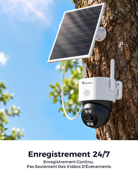Ctronics Caméra de Surveillance 4G Solaire Extérieure 3K, Vision Nocturne Couleur, Suivi Auto & Enregistrement 24/7 (IP66)
