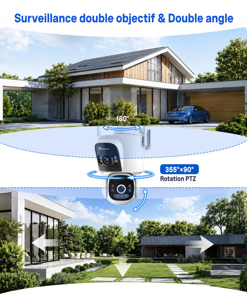 Ctronics Caméra de Surveillance Extérieure 4G Solaire sans WiFi, Double Objectif 2K, Enregistrement 24/7, Détection IA