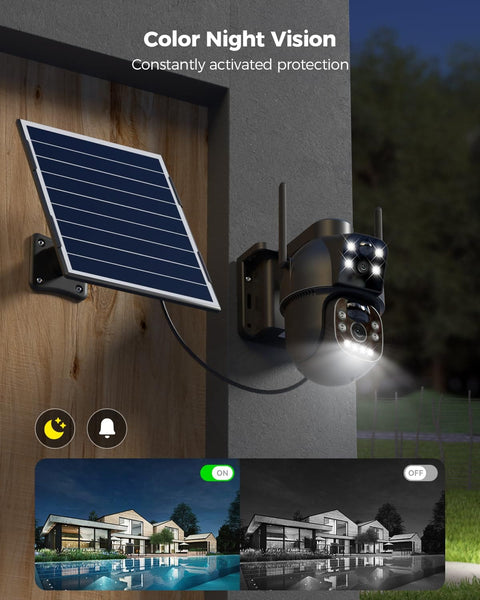 Ctronics Caméra Surveillance Extérieur 4G LTE Double Objectif, Noir Sans Fil, Batterie 15600mAh, Panneau Solaire 8W, Carte SIM Vision Nocturne Couleur, Détection PIR PC/Cloud/IP66-NO WiFi