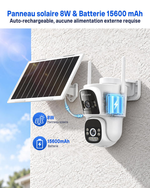Ctronics Caméra de Surveillance Extérieure 4G Solaire sans WiFi, Double Objectif 2K, Enregistrement 24/7, Détection IA