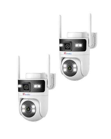 Ctronics Caméra Extérieure Double Objectif, WiFi 2.4/5GHz, PTZ, Vision Nocturne Couleur, IP66