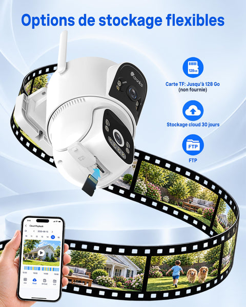 Ctronics Caméra de Surveillance Extérieure 4G Solaire sans WiFi, Double Objectif 2K, Enregistrement 24/7, Détection IA