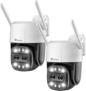 Ctronics Zoom Hybride 10X Caméra de Surveillance Extérieure 2,5K et Double Objectif, Caméra PTZ WiFi 4MP, Détection Humain/Véhicule