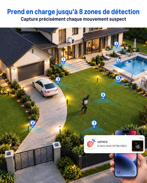 Ctronics Caméra de Surveillance Extérieure 4G Solaire sans WiFi, Double Objectif 2K, Enregistrement 24/7, Détection IA