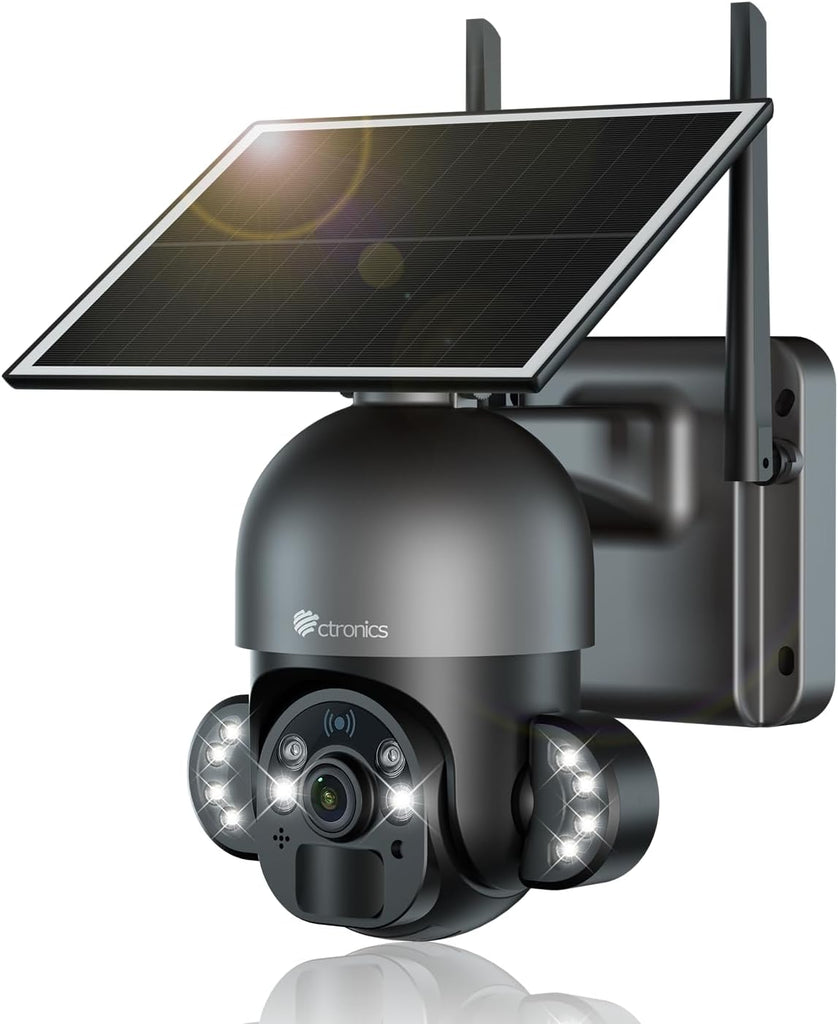 Ctronics Caméra Surveillance WiFi Extérieure 3K 5MP/4MP Solaire 6W, PIR, Vision Nocturne Couleur, PC/Téléphone