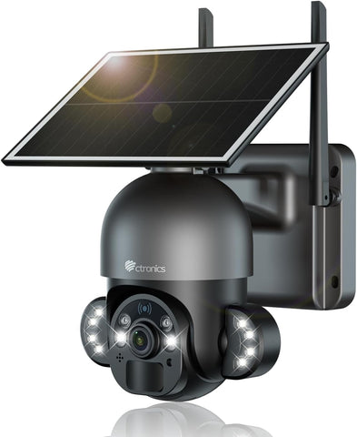 Ctronics Caméra Surveillance WiFi Extérieure 3K 5MP/4MP Solaire 6W, PIR, Vision Nocturne Couleur, PC/Téléphone