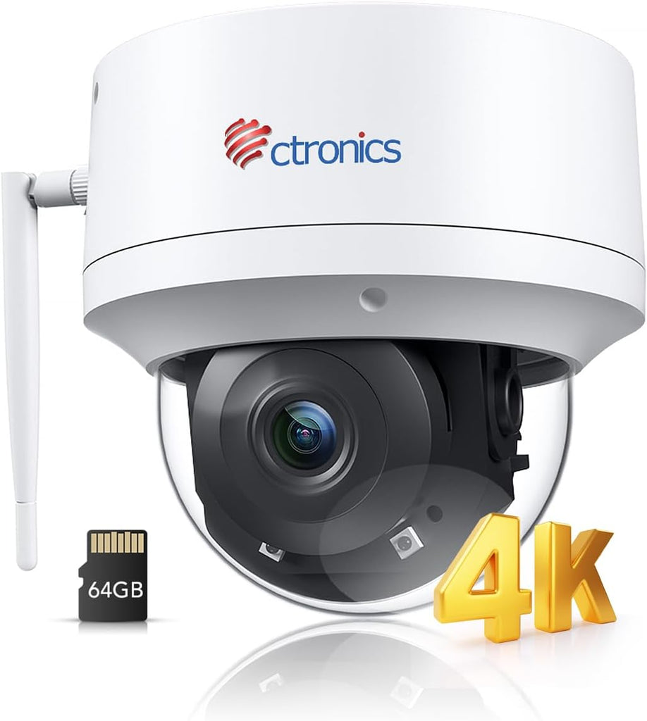 Ctronics 4K Caméra Surveillance Extérieure WiFi 2,4/5GHz, Suivi Auto Humains/Véhicules/Animaux, Vision Nocturne UHD