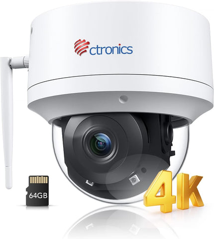 Ctronics 4K Caméra Surveillance Extérieure WiFi 2,4/5GHz, Suivi Auto Humains/Véhicules/Animaux, Vision Nocturne UHD