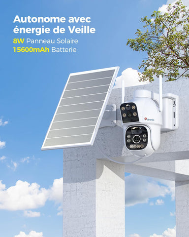 Ctronics Caméra de surveillance sans fil à double objectif 4G LTE Batterie 15600mAh et panneau solaire 8W