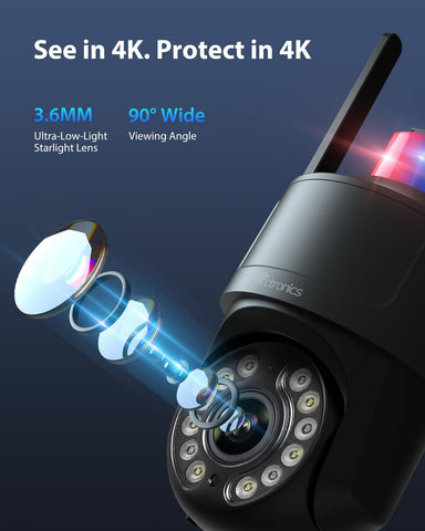 Ctronics Caméra de Surveillance WiFi 4K Extérieure, Vision Nocturne Couleur, Détection de Mouvement, Sirène