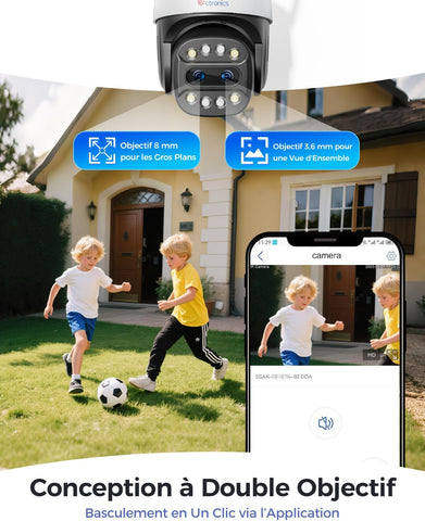 Ctronics Zoom Hybride 10X Caméra de Surveillance Extérieure 2,5K et Double Objectif, Caméra PTZ WiFi 4MP, Détection Humain/Véhicule