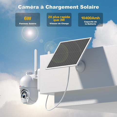 Ctronics Caméra Solaire 4G Sans WiFi, Extérieur Étanche, 4MP 360° Vision, Audio, PIR Détection