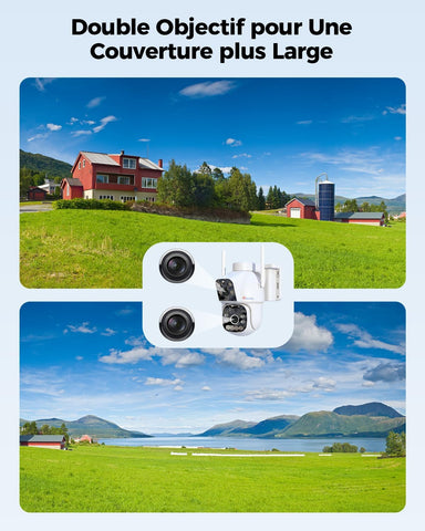 Ctronics Caméra de surveillance sans fil à double objectif 4G LTE Batterie 15600mAh et panneau solaire 8W