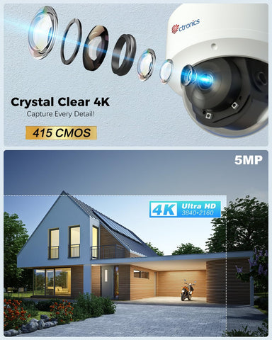 Ctronics 4K Caméra Surveillance Extérieure WiFi 2,4/5GHz, Suivi Auto Humains/Véhicules/Animaux, Vision Nocturne UHD