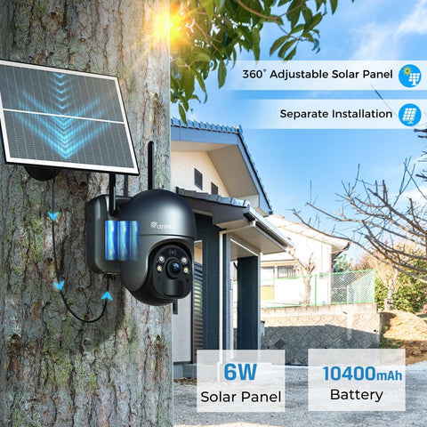 Caméra de Surveillance Solaire 4MP 4G Ctronics - Détection PIR + IA, Vision Nocturne Couleur 30m