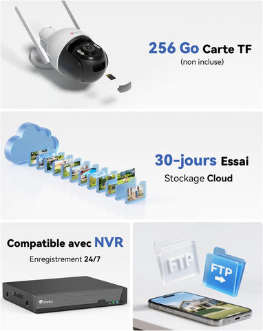 Caméra de Surveillance WiFi 4K 8MP Ctronics - Détection Humaine/Véhicule/Animal, Vision Nocturne, IP66