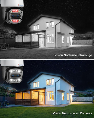 Ctronics Zoom Hybride 10X Caméra de Surveillance Extérieure 2,5K et Double Objectif, Caméra PTZ WiFi 4MP, Détection Humain/Véhicule