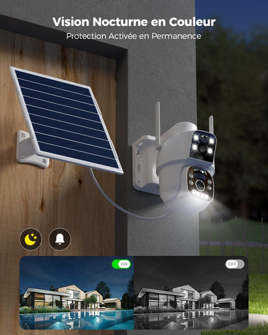 Caméra Surveillance Solaire WiFi Ctronics Double Objectif - Batterie 9800mAh + Panneau 6W - Détection Humaine PIR - Alarme Son/lumière - 12