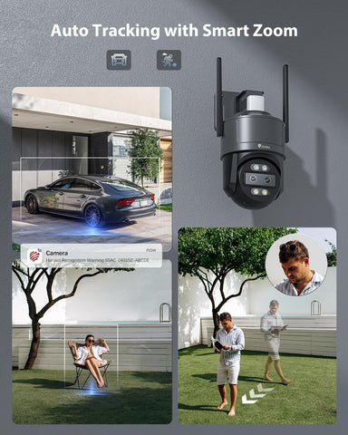 Ctronics 2.5K 4G LTE Caméra de Surveillance Extérieure à Double Objectif & 4MP Zoom Hybride 10X