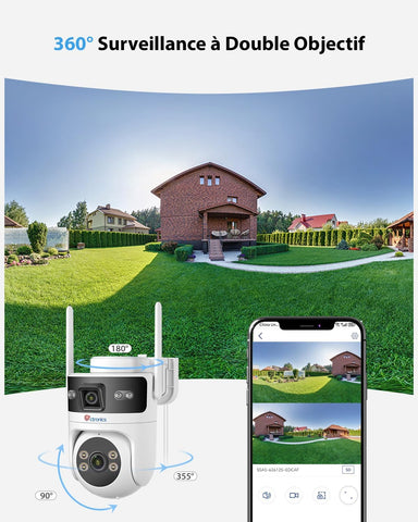 Ctronics Caméra PoE Extérieure Double Objectif, WiFi 2.4/5GHz, PTZ, Vision Nocturne Couleur, IP66