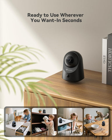Ctronics Caméra Surveillance Intérieure 2K 3MP WiFi, Batterie, Vision Nocturne, Détection PIR, PTZ 360°