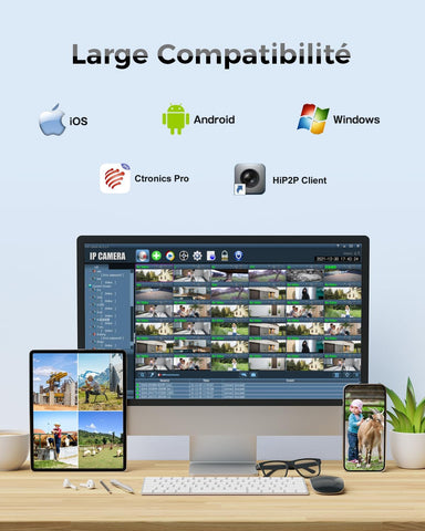 Ctronics Caméra PoE Extérieure Double Objectif, WiFi 2.4/5GHz, PTZ, Vision Nocturne Couleur, IP66