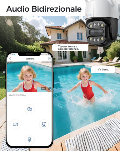 Ctronics Zoom Hybride 10X Caméra de Surveillance Extérieure 2,5K et Double Objectif, Caméra PTZ WiFi 4MP, Détection Humain/Véhicule