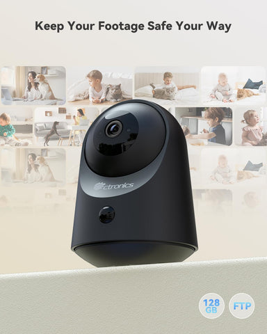 Ctronics Caméra Surveillance Intérieure 2K 3MP WiFi, Batterie, Vision Nocturne, Détection PIR, PTZ 360°