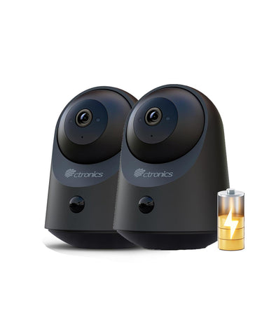 Ctronics Caméra Surveillance Intérieure 2K 3MP WiFi, Batterie, Vision Nocturne, Détection PIR, PTZ 360°