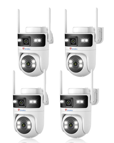 Ctronics Caméra Extérieure Double Objectif, WiFi 2.4/5GHz, PTZ, Vision Nocturne Couleur, IP66