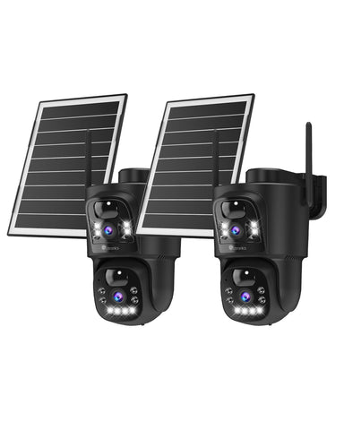 Ctronics Double Objectif Camera Surveillance WiFi Exterieure sans Fil, 2.4/5GHz WiFi Caméra, 8W Panneau Solaire & 10400mAh Batterie, Double PIR, Vision Nocturne Couleur, 128GB TF/Cloud/PC, IP66