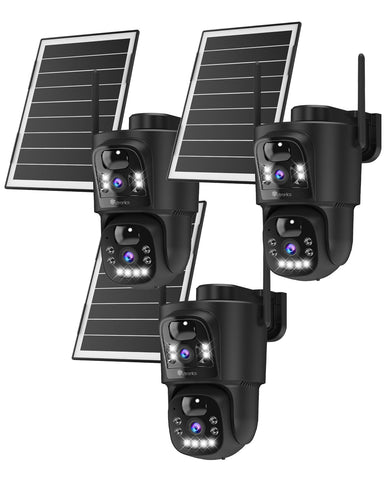 Ctronics Double Objectif Camera Surveillance WiFi Exterieure sans Fil, 2.4/5GHz WiFi Caméra, 8W Panneau Solaire & 10400mAh Batterie, Double PIR, Vision Nocturne Couleur, 128GB TF/Cloud/PC, IP66