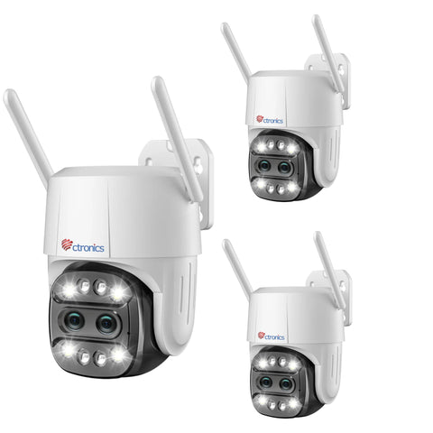 Ctronics Zoom Hybride 10X Caméra de Surveillance Extérieure 2,5K et Double Objectif, Caméra PTZ WiFi 4MP, Détection Humain/Véhicule