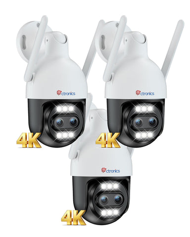 Ctronics 10X zoom hybride 4K Caméra de surveillance extérieure double objectif, suivi automatique / détection des personnes / véhicules / animaux, FTP & NVR