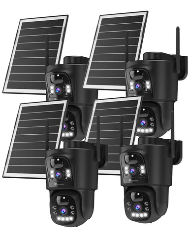 Ctronics Double Objectif Camera Surveillance WiFi Exterieure sans Fil, 2.4/5GHz WiFi Caméra, 8W Panneau Solaire & 10400mAh Batterie, Double PIR, Vision Nocturne Couleur, 128GB TF/Cloud/PC, IP66