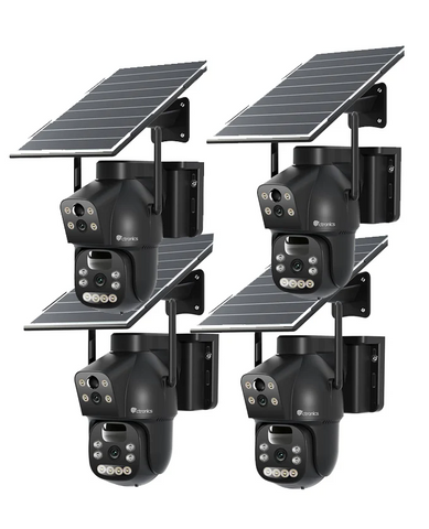 Ctronics Caméra de surveillance sans fil à double objectif 4G LTE Batterie 15600mAh et panneau solaire 8W