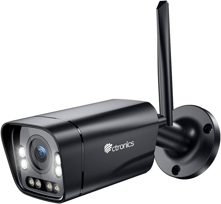 Caméra de sécurité extérieure WiFi filaire à double objectif Ctronics 4MP  avec 180 FOV et détection humaine/véhicule/animal de compagnie